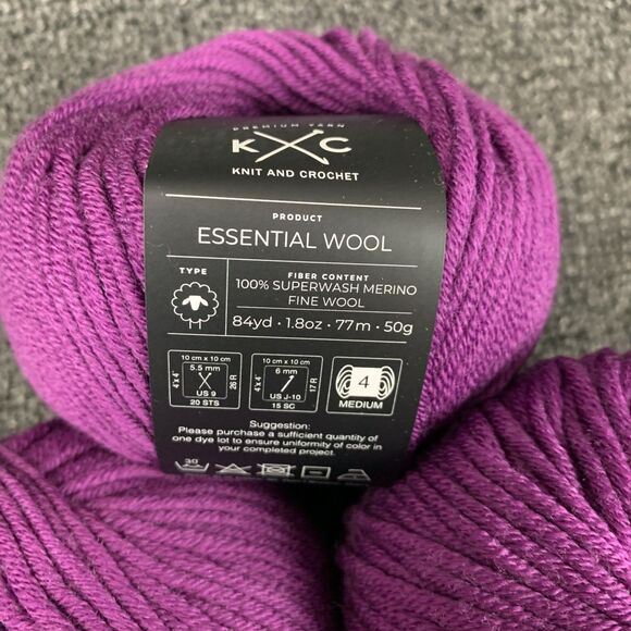 NEW K+C Essential Wool Deep Orchid Yarn Lot Of 3 Superwash Merino Purple - Picture 2 of 5